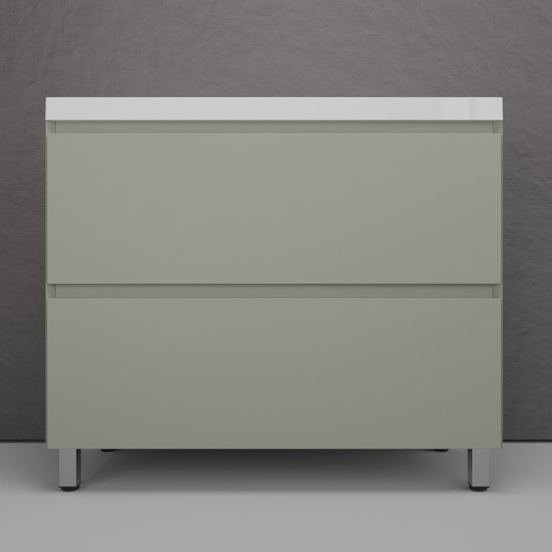 Тумба напольная "Манхэттен 100" ЭМАЛЬ, под раковину ASTI, 2 ящика, PLUS, олива