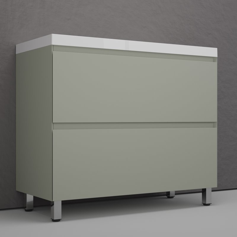 Тумба напольная "Манхэттен 100" ЭМАЛЬ, под раковину ASTI, 2 ящика, PLUS, олива