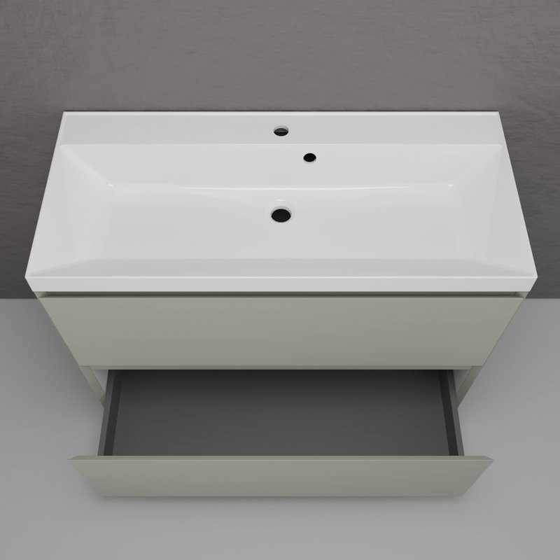 Тумба напольная "Манхэттен 100" ЭМАЛЬ, под раковину ASTI, 2 ящика, PLUS, олива