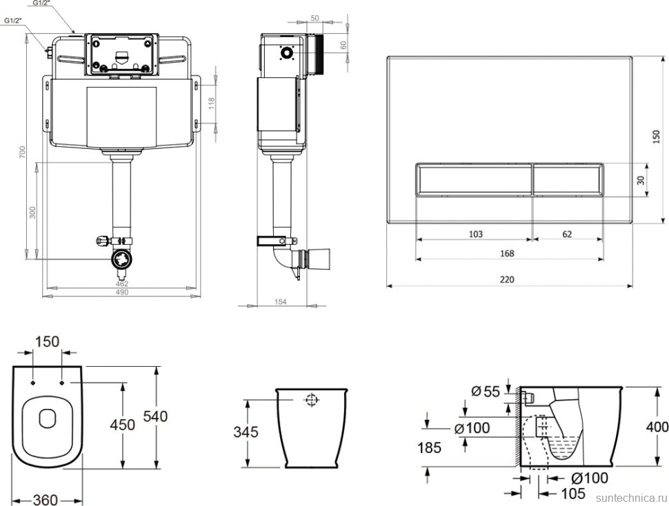 Комплект Lavinia Boho Унитаз приставной Bell Pro 33014040 + Крышка-сиденье Bell Pro 33290100 с микролифтом + Бачок скрытого монтажа RelFix 38020010 + Кнопка RelFix 3805003W + Дозатор RelFix 38040010