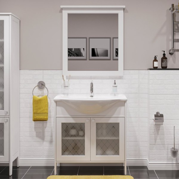 Мебель для ванной комнаты STWORKI Хельсингборг 85 белая, в стиле прованс, из МДФ, российская (гарнитур, комплект)