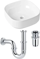 Комплект Накладная раковина Lavinia Boho Bathroom Sink Slim 33311006 + Донный клапан Wellsee Drainage System 182134000 хром + Сифон 182102000 хром