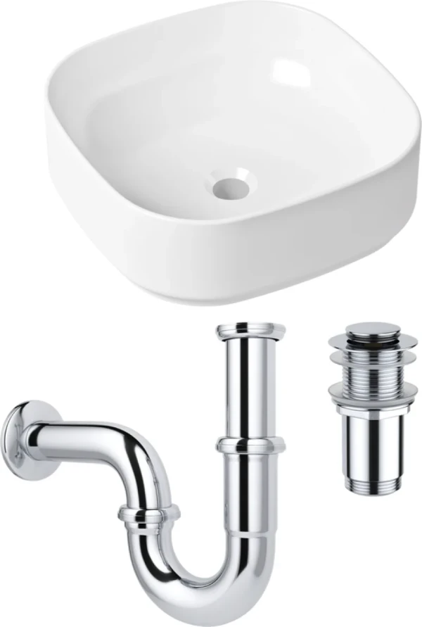 Комплект Накладная раковина Lavinia Boho Bathroom Sink Slim 33311006 + Донный клапан Wellsee Drainage System 182134000 хром + Сифон 182102000 хром