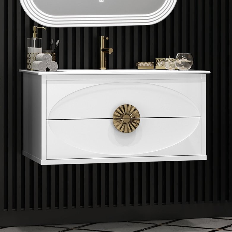 Тумба с раковиной Opadiris Ибица 90 подвесная, фурнитура золото