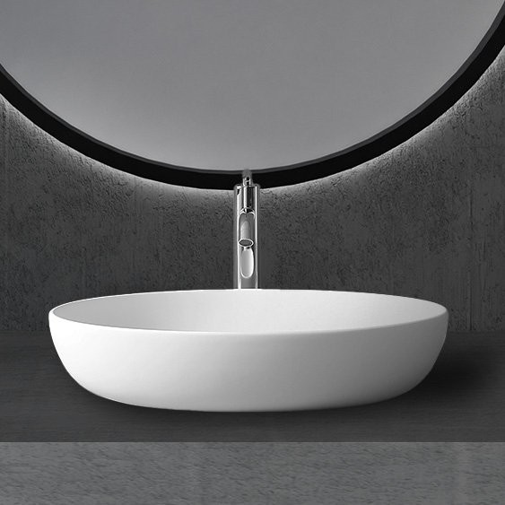 Накладная раковина Abber Stein AS2619 60 матовая белая, овальная, искусственный камень