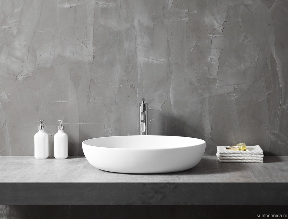 Накладная раковина Abber Stein AS2619 60 матовая белая, овальная, искусственный камень