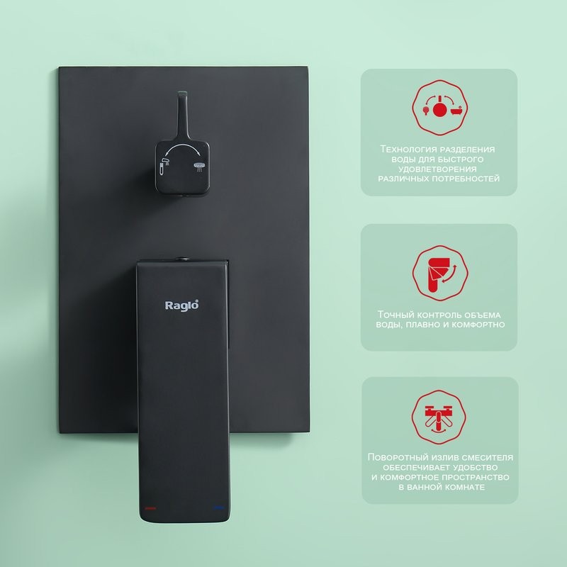 Душевой комплект Raglo R01.27.06 С ВНУТРЕННЕЙ ЧАСТЬЮ, черный