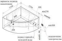 Акриловая ванна Radomir Vannesa Massage Альтея актив 125x125 см, угловая, пристенная, с гидромассажем, белая, четверть круга, с каркасом, с экраном, со сливом-переливом