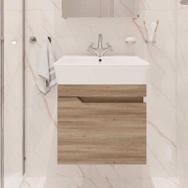 Тумба с раковиной DIWO Воронеж 50 подвесная, ореховый дубослив, с сифоном