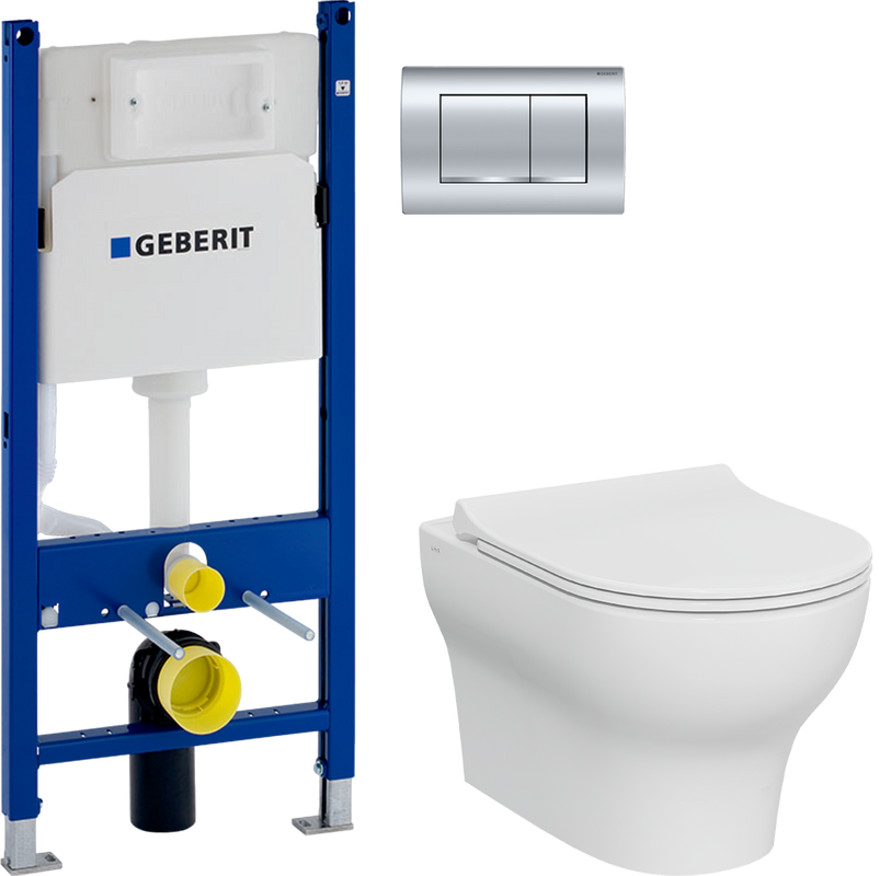 Комплект Унитаз подвесной VitrA Zentrum Round 7786B003-0075 безободковый + Крышка 801-003-019 с микролифтом + Инсталляция Geberit Duofix Delta 458.163.21.1 с кнопкой смыва, хром