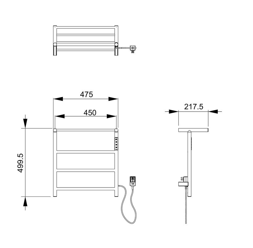 Полотенцесушитель электрический Wonzon & Woghand Bonn WW-AL402-BR 50x45 см, подключение справа, брашированный никель, лесенка, с полкой