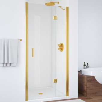 Душевая дверь в нишу Vegas Glass AFP 110 09 01 R вход 63 см, профиль золото, стекло прозрачное