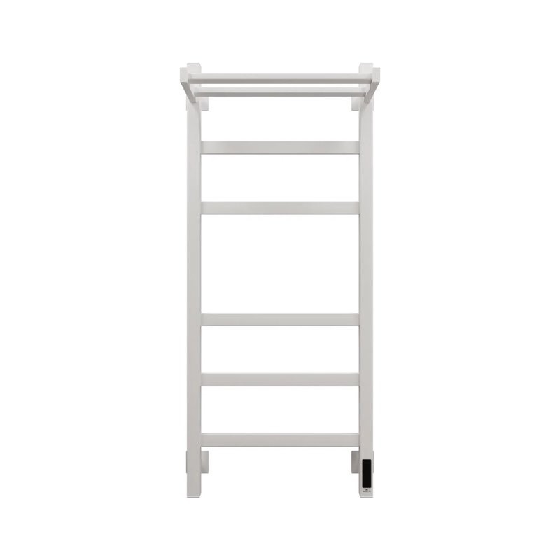 Полотенцесушитель электрический Grota Tela 430х1000 RAL9016 EL 100x45 см, подключение справа, слева, скрытое подключение справа, матовый белый, лесенка, из стали, с полкой
