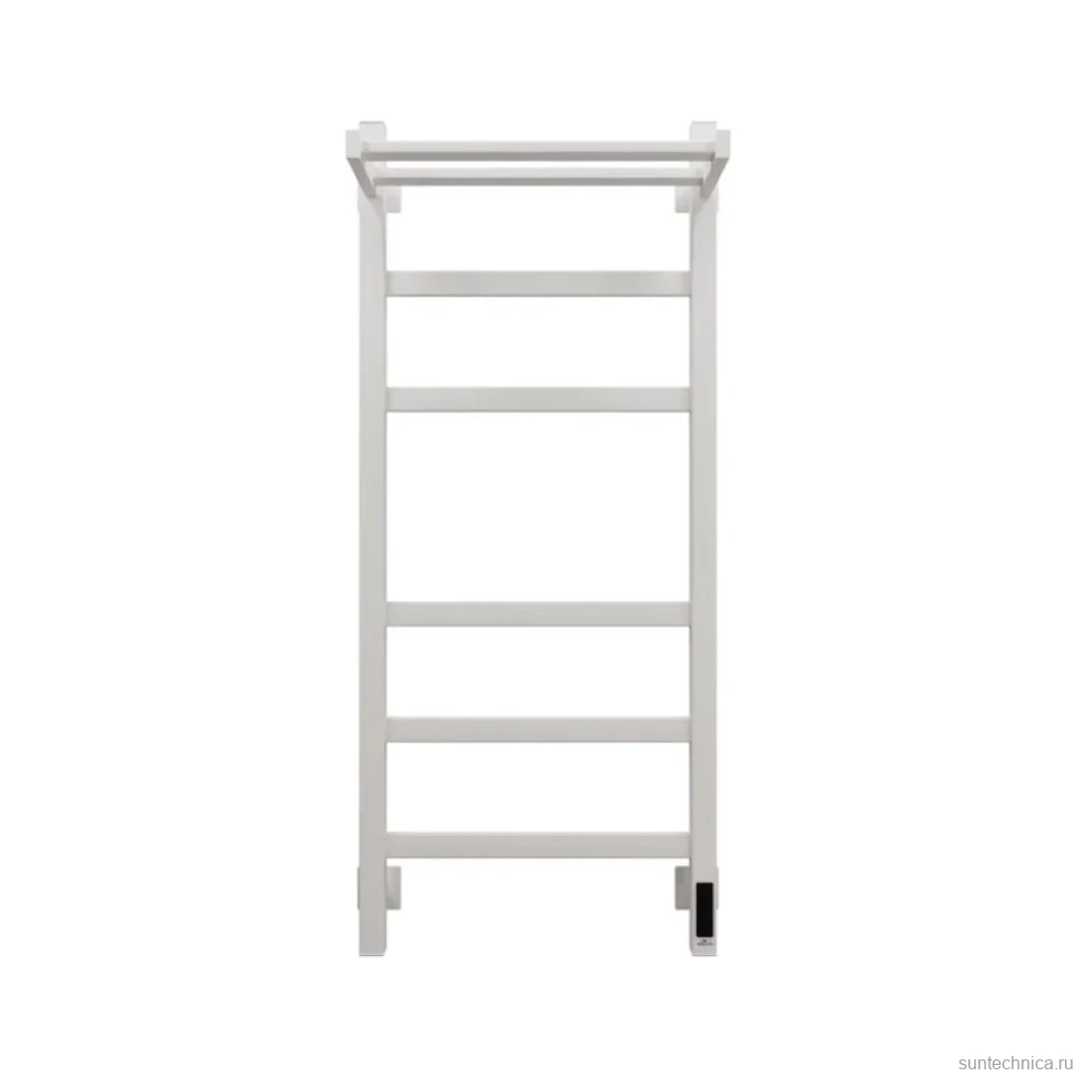 Полотенцесушитель электрический Grota Tela 430х1000 RAL9016 EL 100x45 см, подключение справа, слева, скрытое подключение справа, матовый белый, лесенка, из стали, с полкой