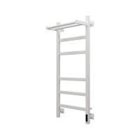 Полотенцесушитель электрический Grota Tela 430х1000 RAL9016 EL 100x45 см, подключение справа, слева, скрытое подключение справа, матовый белый, лесенка, из стали, с полкой