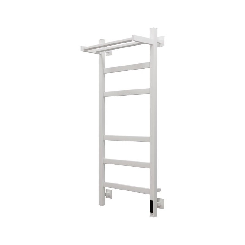 Полотенцесушитель электрический Grota Tela 430х1000 RAL9016 EL 100x45 см, подключение справа, слева, скрытое подключение справа, матовый белый, лесенка, из стали, с полкой