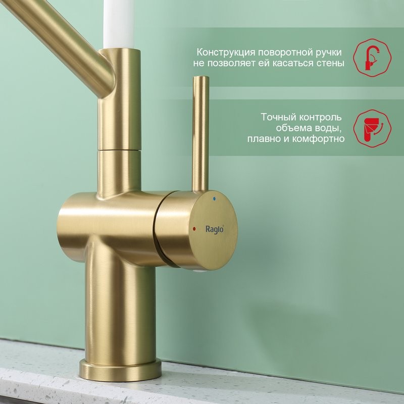 Смеситель для кухни со съемным изливом на магните Raglo R86.41.03, золотой сатин