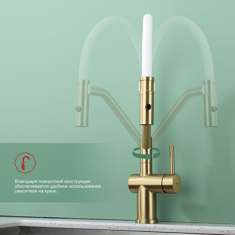 Смеситель для кухни со съемным изливом на магните Raglo R86.41.03, золотой сатин