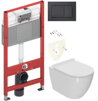 Комплект Унитаз подвесной Bauedge Bau Ceramics безободковый, с микролифтом, белый + Инсталляция TECE Now 9400414 4 в 1 с кнопкой смыва