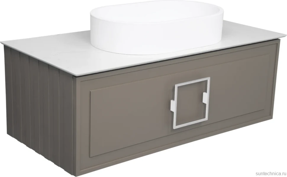 Тумба с раковиной La Fenice Cubo 100 подвесная, cappuccino, ручка белая, столешница белый мрамор, раковина белая матовая