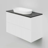 Тумба под раковину со столешницей La Fenice Terra Twin 100 подвесная, bianco, белая матовая, столешница черный мрамор