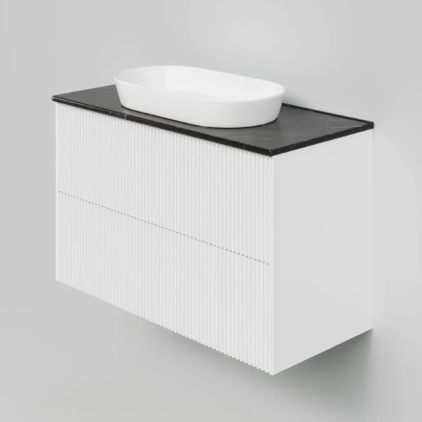 Тумба под раковину со столешницей La Fenice Terra Twin 100 подвесная, bianco, белая матовая, столешница черный мрамор