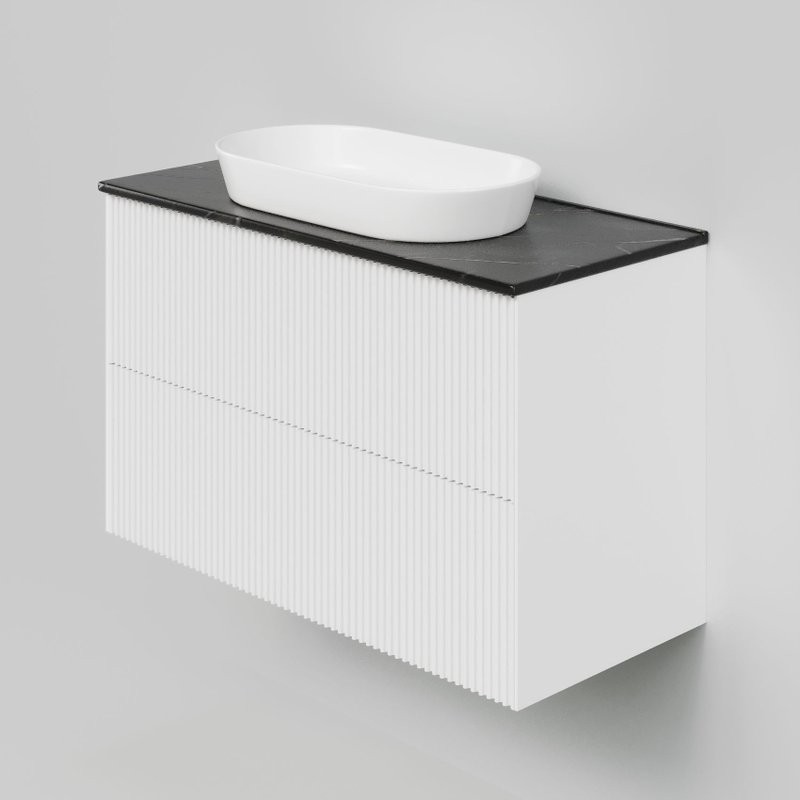 Тумба под раковину со столешницей La Fenice Terra Twin 100 подвесная, bianco, белая матовая, столешница черный мрамор
