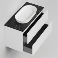 Тумба под раковину со столешницей La Fenice Terra Twin 100 подвесная, bianco, белая матовая, столешница черный мрамор