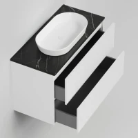 Тумба под раковину со столешницей La Fenice Terra Twin 100 подвесная, bianco, белая матовая, столешница черный мрамор