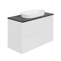 Тумба под раковину со столешницей La Fenice Terra Twin 100 подвесная, bianco, белая матовая, столешница черный мрамор