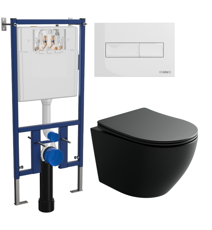 Комплект Унитаз подвесной Ceramicanova Uno Rimless CN11001MB черный матовый + Инсталляция DIWO + Кнопка 7320 белая
