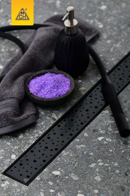 Душевой трап (лоток) MCH Chudej Drops CH750DC 75 см, решетка матовая черная, с сифоном