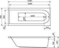 Акриловая ванна Excellent Aurum Aero WAEX.AUR15.AERO.CR 150x70 см, пристенная, белая, с каркасом, со сливом-переливом