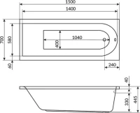 Акриловая ванна Excellent Aurum Aero WAEX.AUR15.AERO.CR 150x70 см, пристенная, белая, с каркасом, со сливом-переливом