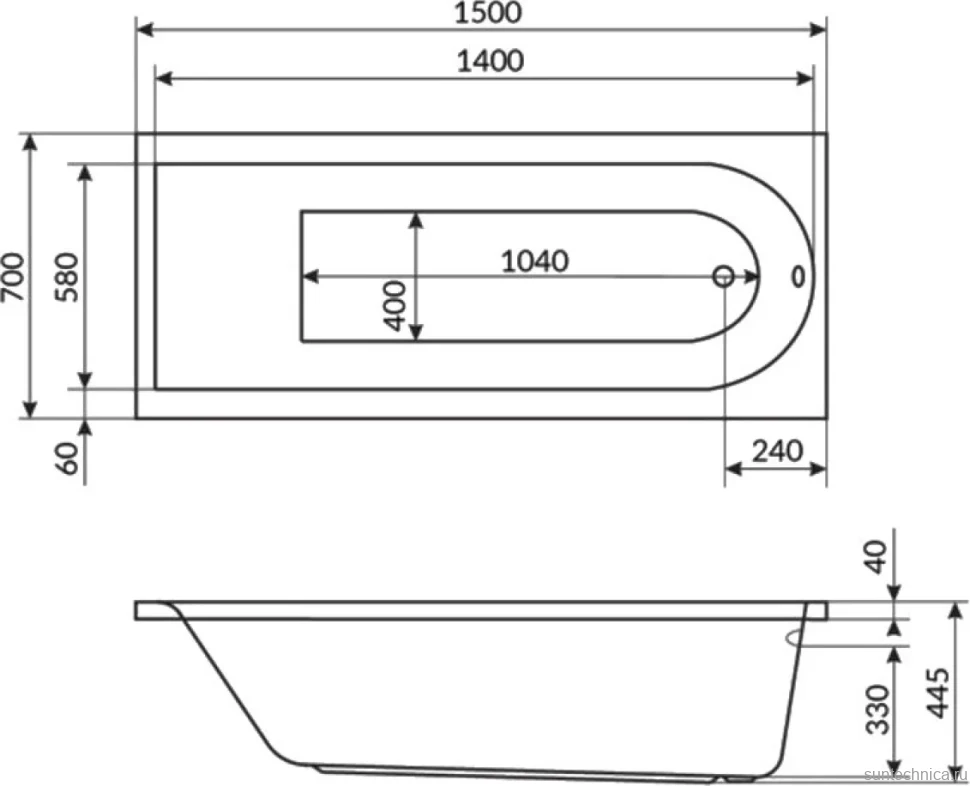 Акриловая ванна Excellent Aurum Aero WAEX.AUR15.AERO.CR 150x70 см, пристенная, белая, с каркасом, со сливом-переливом