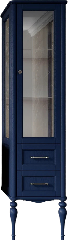 Шкаф пенал для ванной ValenHouse Эстетика R, витрина, синий, ручки хром