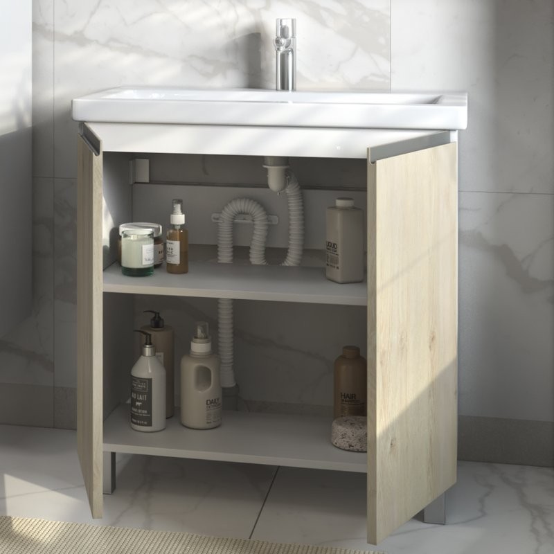 Тумба с раковиной Vigo Yuma 80 напольная, 2 дверцы, дуб давос