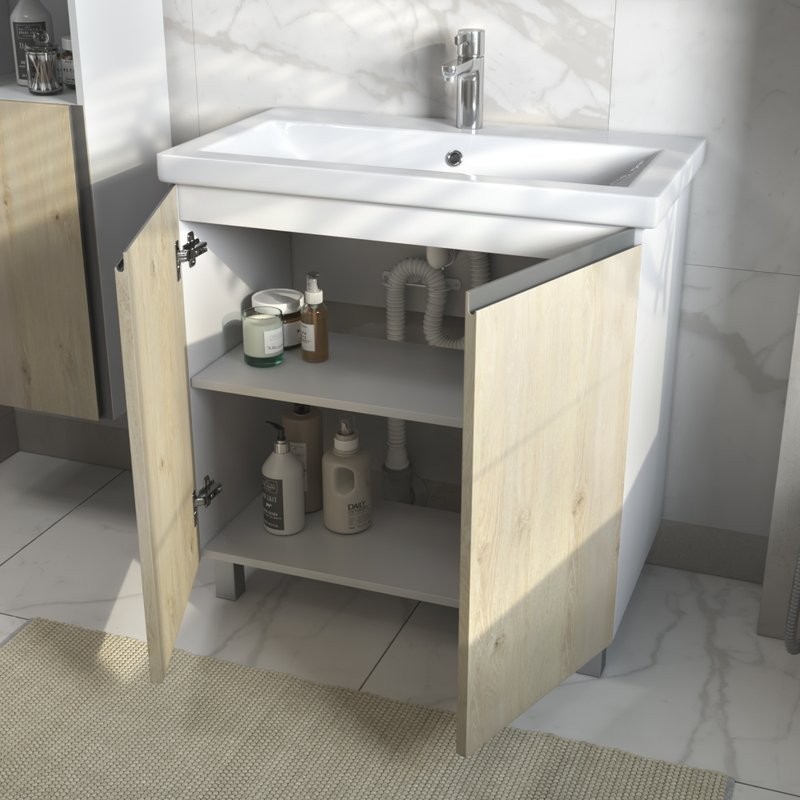 Тумба с раковиной Vigo Yuma 80 напольная, 2 дверцы, дуб давос