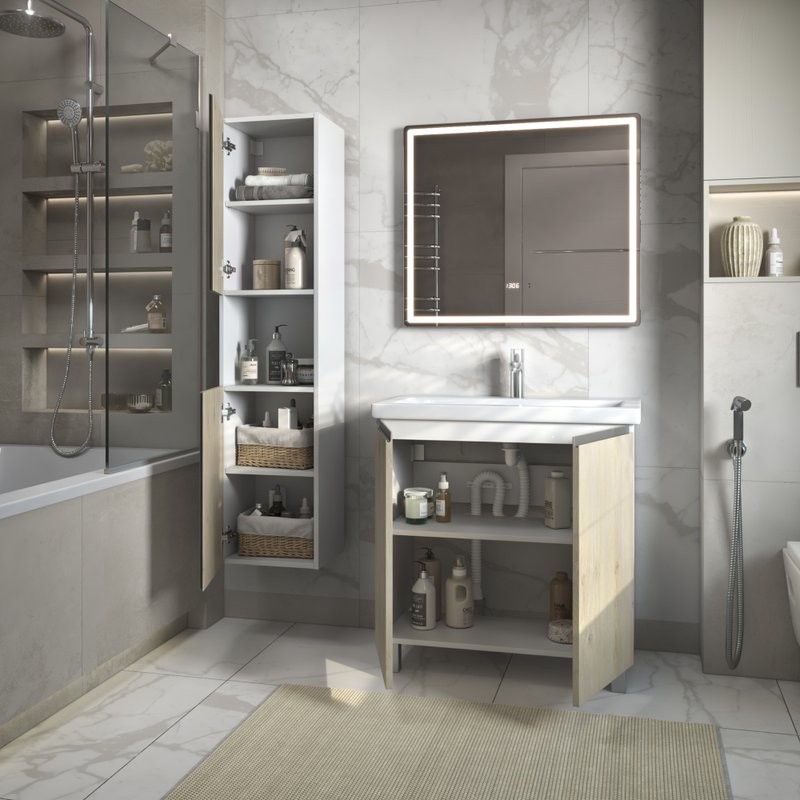 Тумба с раковиной Vigo Yuma 80 напольная, 2 дверцы, дуб давос