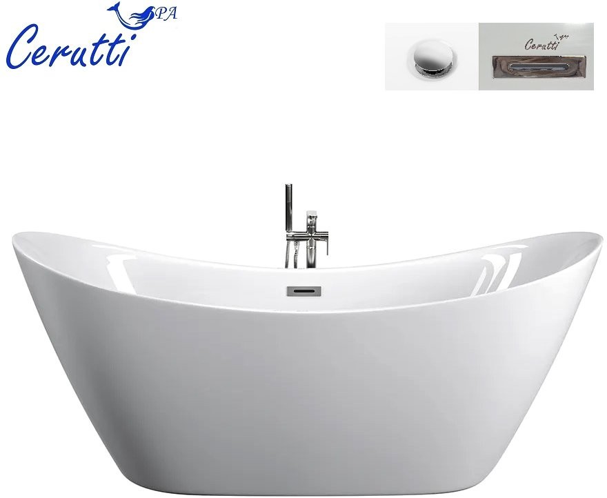 Акриловая ванна Ceruttispa 10201 180x80 см, отдельностоящая, белая, овальная, с каркасом, со сливом-переливом, с донным клапаном