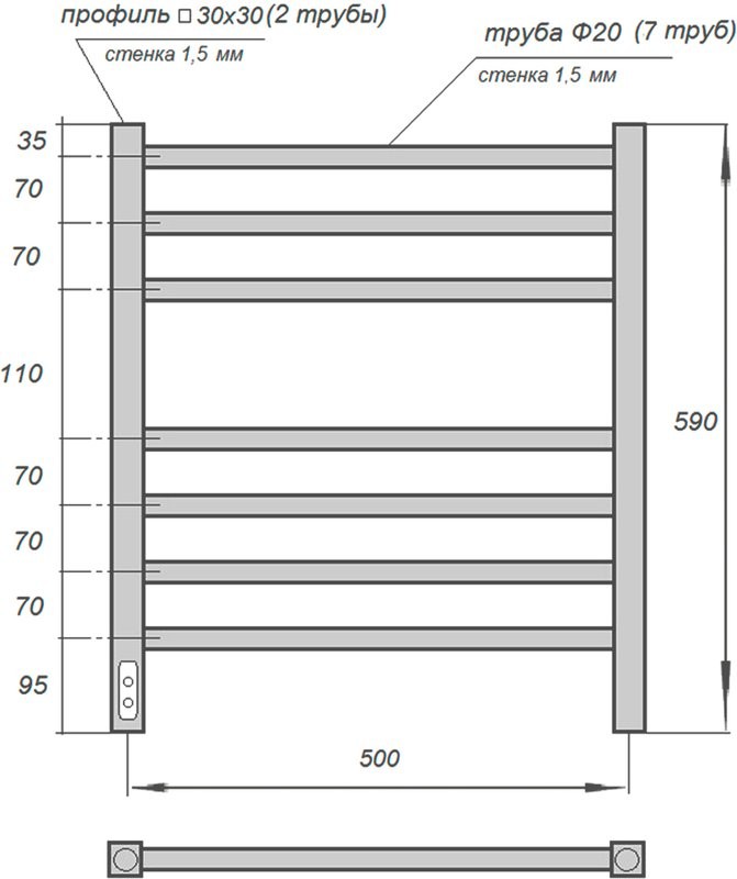 Полотенцесушитель электрический Point Веста PN70756B 50х60, черный