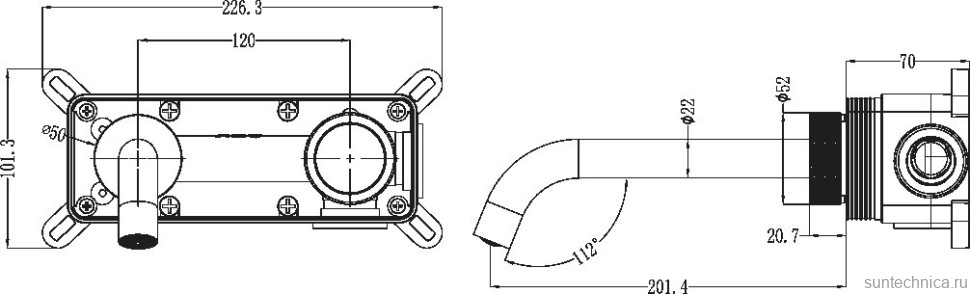 Смеситель для раковины Boheme Tech 158/2-CB С ВНУТРЕННЕЙ ЧАСТЬЮ, copper brushed