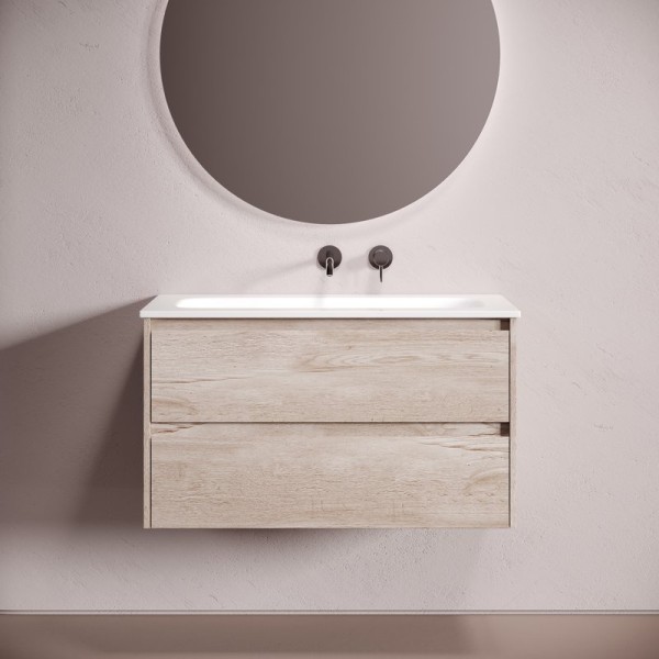 Тумба с раковиной Sancos Libra 90 подвесная, дуб галифакс натуральный, раковина СN7019wx