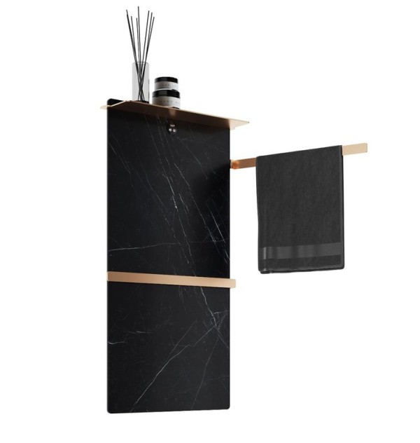 Полотенцесушитель электрический Wonzon & Woghand Stuttgart WW-A504-BG 80x45 см, подключение справа, черный, золото, лесенка, с полкой