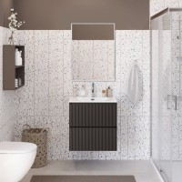 Тумба с раковиной BelBagno Uno 70 подвесная, 2 ящика, матовая темно-серая