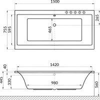 Акриловая ванна Excellent Pryzmat Smart 150x75 см, встраиваемая, с гидромассажем, белая, с каркасом, со сливом-переливом, фурнитура бронза