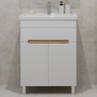 Тумба под раковину без столешницы SanStar Модена 60 напольная, глянцевая белая, дуб вотан