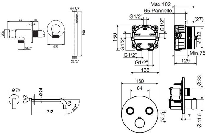 Душевой комплект Plumberia Selection PSBOX KITPSB02NO60 С ВНУТРЕННЕЙ ЧАСТЬЮ, черный матовый