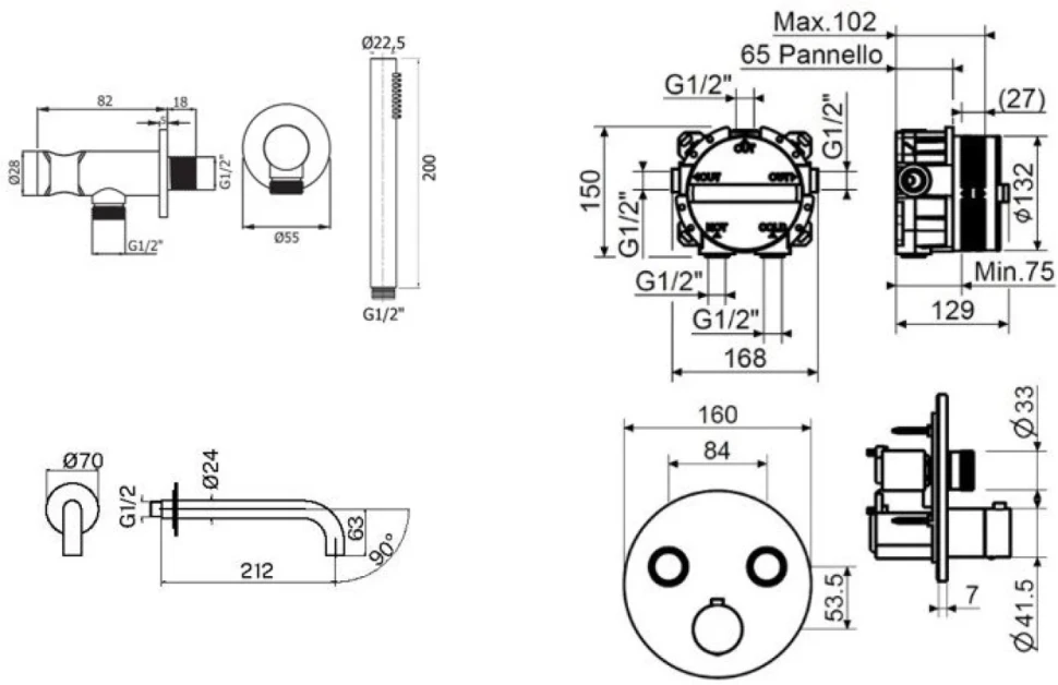 Душевой комплект Plumberia Selection PSBOX KITPSB02NO60 С ВНУТРЕННЕЙ ЧАСТЬЮ, черный матовый