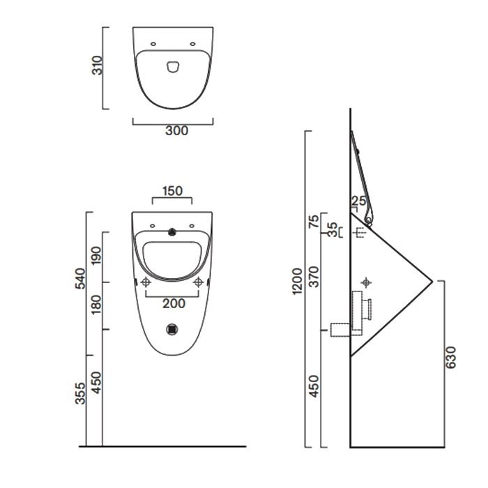 Писсуар подвесной Catalano Comfort 0932540001 глянцевый белый